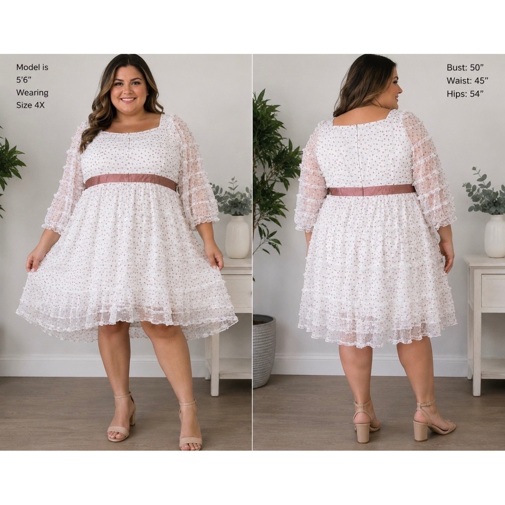 Ivy City Co Sweetheart Dress 4X White Pink Heart Mesh Ruffle Velvet Trim Plus - Picture 1 of 11